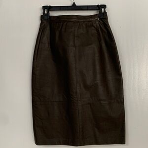 COMINT Vintage Chocolate Brown Leather Pencil Skirt
